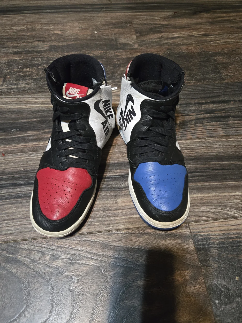 Nike Tri-Color High Top Sneakers in Red, Blue, Black & White